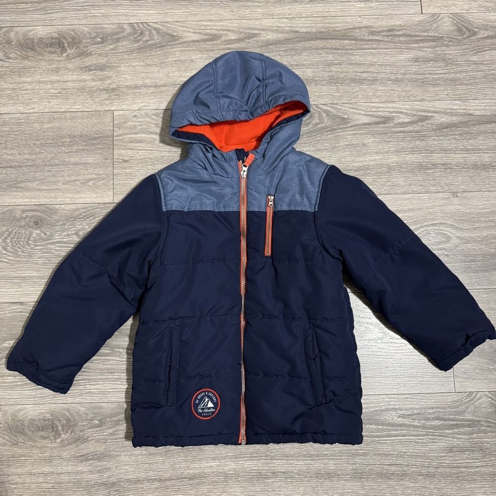 Carter's‎ Boy Quilted Puffer Jacket Size 7 Navy Orange Full Zip Classic & Unique